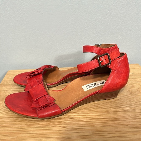 Paul Green Munchen Wedge Sandal Red Leather Big Bow Open Toe Ankle Strap US 9 - Picture 6 of 16